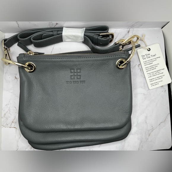 Tic Tac Toe Handbags - NWT Tic Tac Toe The Minime Small Square Triplet Set in Grey with Gold Hardware